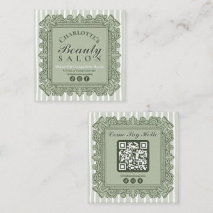 Sage Green Vintage Ornamentalt Ram Salong Sociala Fyrkantigt Visitkort