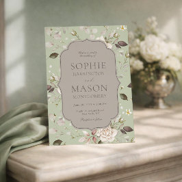 Sage Green Vintage Rose Wedding Invitation Inbjudningar