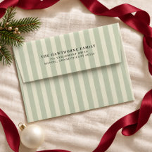 Sage Green Vintage Stripes with Return Address