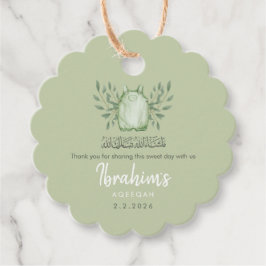 Sage Green Watercolor Baby Boy Aqeeqah Gåvor Etiketter
