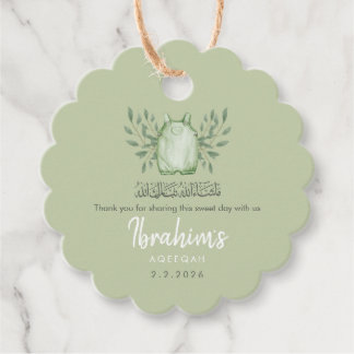 Sage Green Watercolor Baby Boy Aqeeqah Gåvor Etiketter