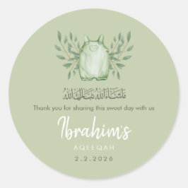 Sage Green Watercolor Baby Boy Aqeeqah Runt Klistermärke