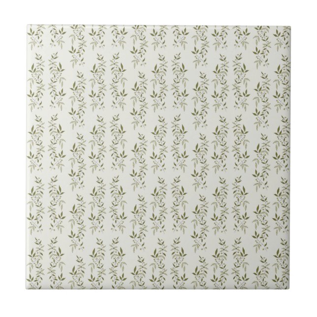Sage Green Watercolor French Country Olive Pattern Kakelplatta (Framsidan)