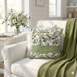 Sage Green Watercolor French Country Olive Pattern Kudde