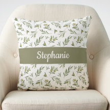 Sage Green Watercolor Olives Monogram Name