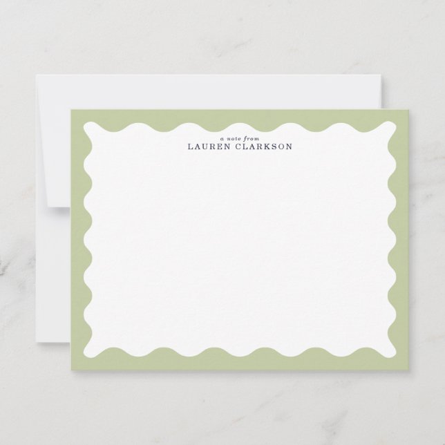 Sage Green Wavy Frame Note Card Inbjudningar (Framsida)