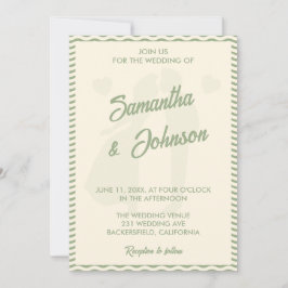 Sage Green Wavy Stripe QR Code Photo Wedding Inbjudningar