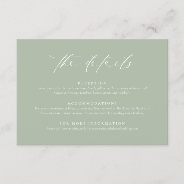 Sage Green Wedding Enclosure Card Tilläggskort (Framsida)