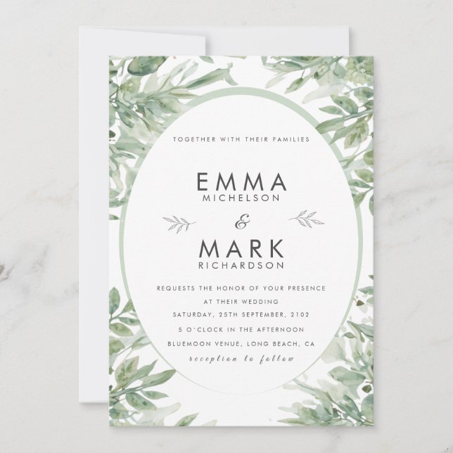 Sage Green Wedding Invitation | Elegant Botanical  Inbjudningar (Framsida)