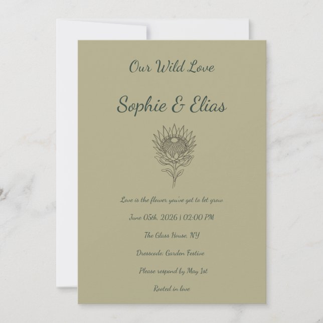 Sage Green Wedding Invitation Protea Botanical Inbjudningar (Framsida)