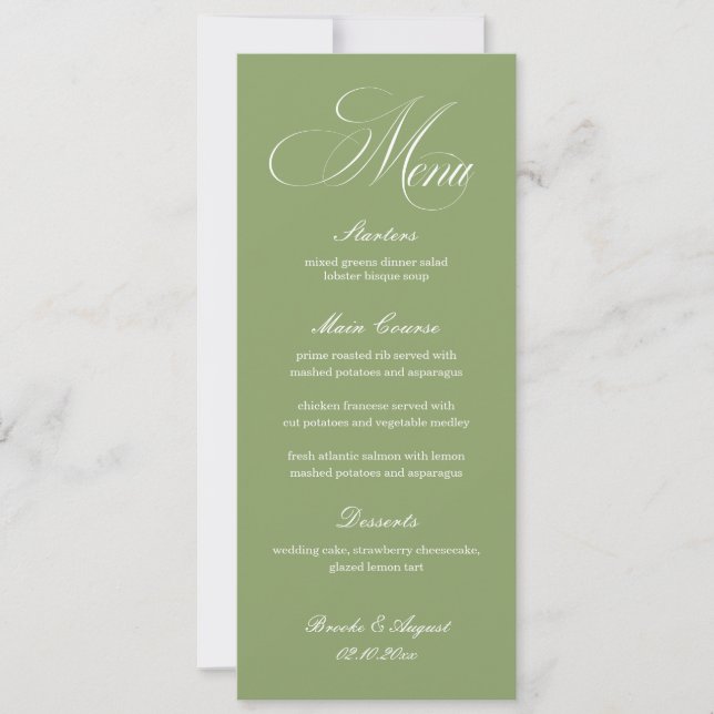 Sage Green Wedding Menu Card Inbjudningar (Framsida)