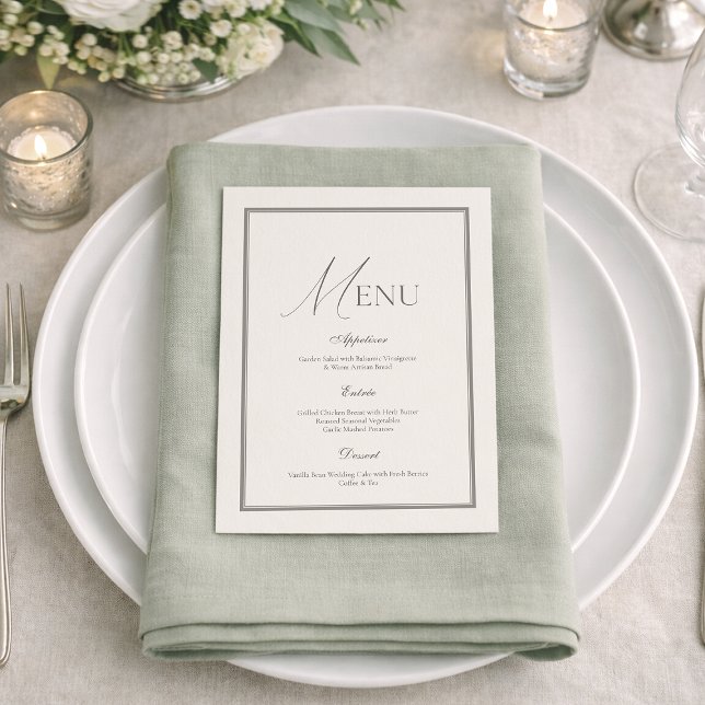 Sage Green Wedding Menu | Elegant Ivory Floral  Inbjudningar (Skapare uppladdad)