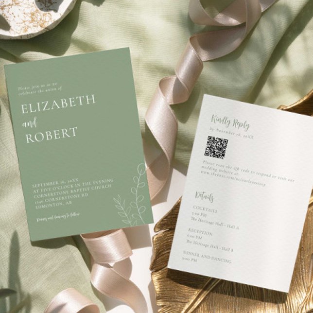Sage Green Wedding Minimalist Modern QR Code Inbjudningar (Skapare uppladdad)
