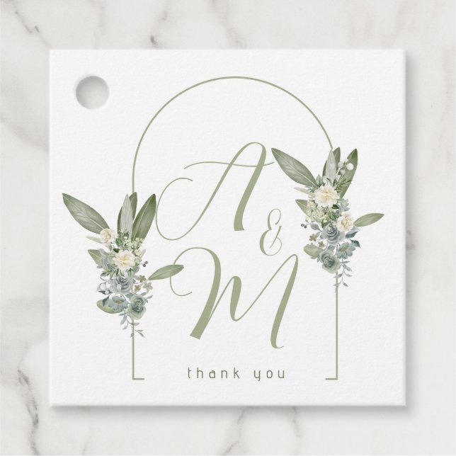 Sage Green Wedding Monogram Initials Date Elegant  Gåvor Etiketter (Framsida)