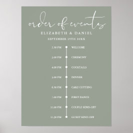 Sage Green Wedding Order Of Events Timeline Sign Poster
