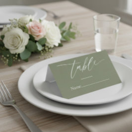 Sage Green Wedding Place Card with Elegant Script Placeringskort