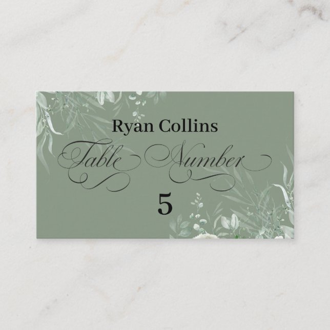 Sage Green Wedding Place Cards | Elegant Greenery  Placeringskort (Framsida)