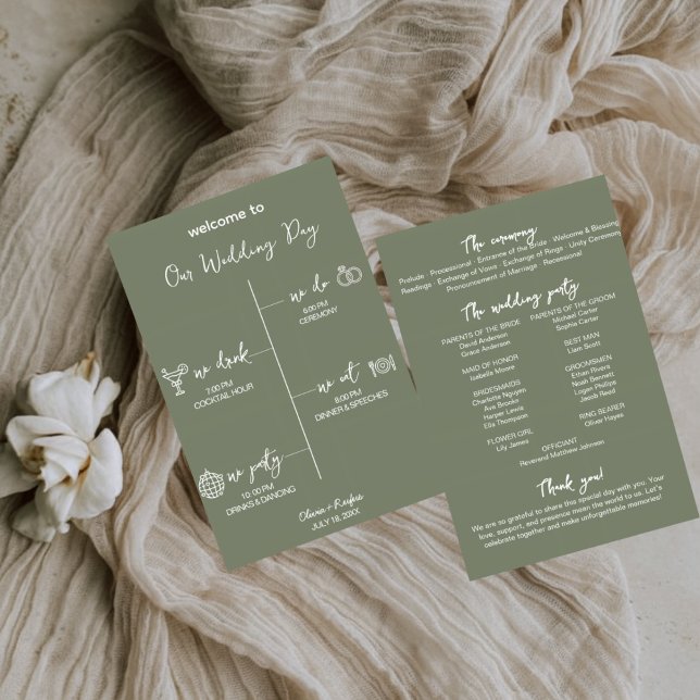 Sage Green Wedding Program Card Editable Template (Skapare uppladdad)