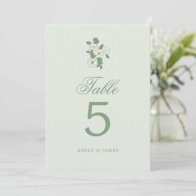 Sage Green Wedding Table Numbers Cards Inbjudningar (Stående Fram)