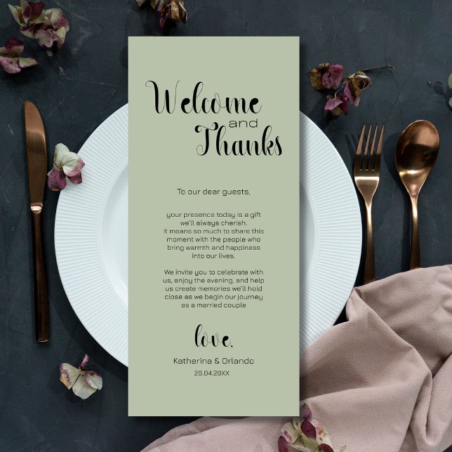 Sage Green Welcome & Thanks Place Setting Cards Program (Skapare uppladdad)