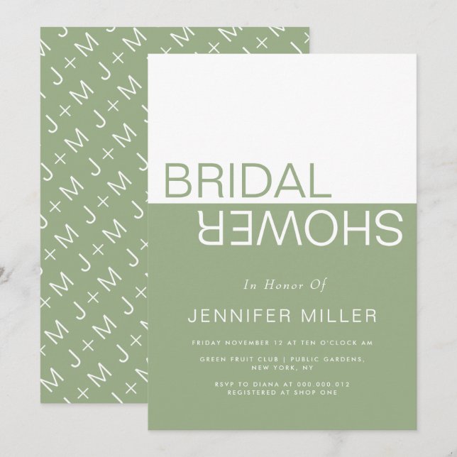 Sage green whimsical colorblock bridal shower inbjudningar (Fram/baksida)