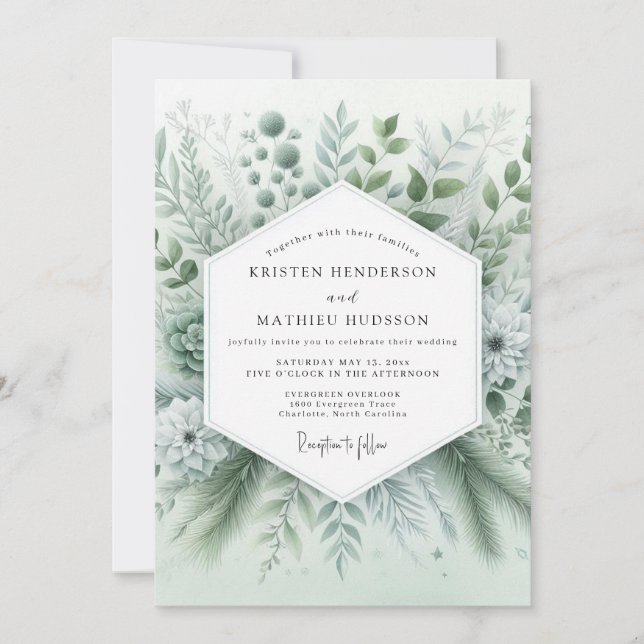 Sage Green Whispery Botanical Wedding Inbjudningar (Framsida)