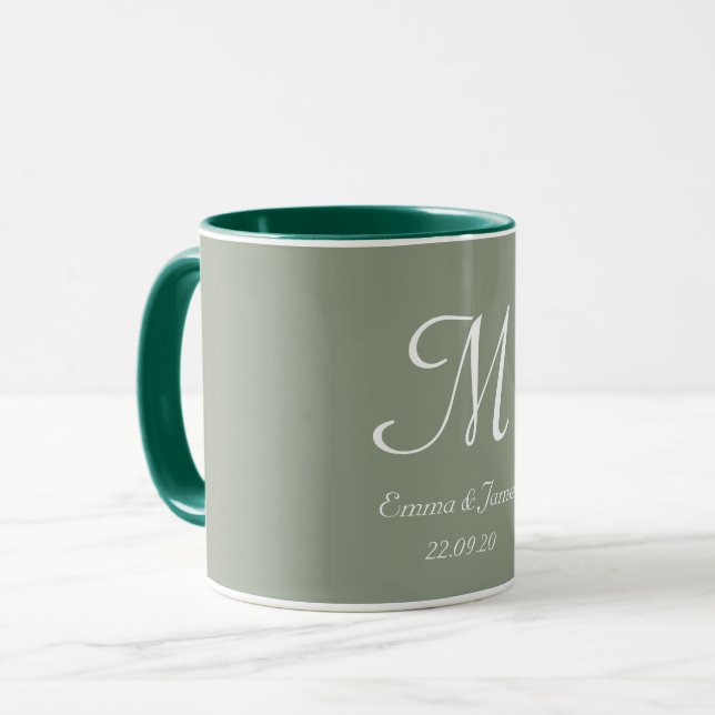 Sage Green & White Elegant Monogram Initial Name  Mugg (Framsida vänster)
