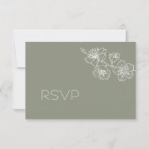 Sage Green White Floral Line Art RSVP