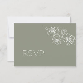 Sage Green White Floral Line Art RSVP OSA Kort