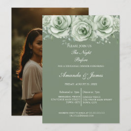 Sage Green White Floral Rehearsal Dinner Inbjudningar