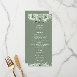 Sage Green White Floral Wedding Reception Menu  Meny