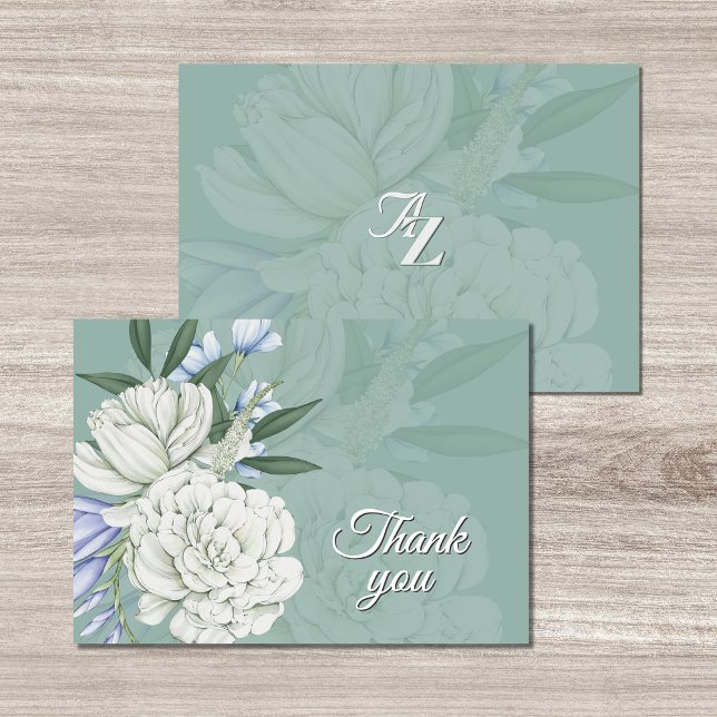 Sage Green & White Floral Wedding | Thank you Card Tack Kort (Skapare uppladdad)