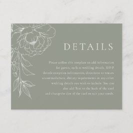 Sage Green White Line Art Floral Wedding Details Tilläggskort
