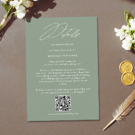 Sage Green White Modern QR Code Wedding Details Tilläggskort