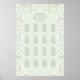 Sage Green White Rose Wedding Seating Chart Poster