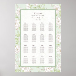 Sage Green White Rose Wedding Seating Chart Poster