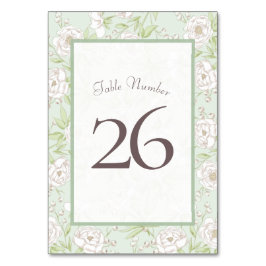 Sage Green White Rose Wedding Table Number Bordsnummer