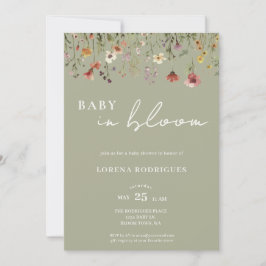 Sage Green Wildflower Baby in Bloom Baby Shower Inbjudningar