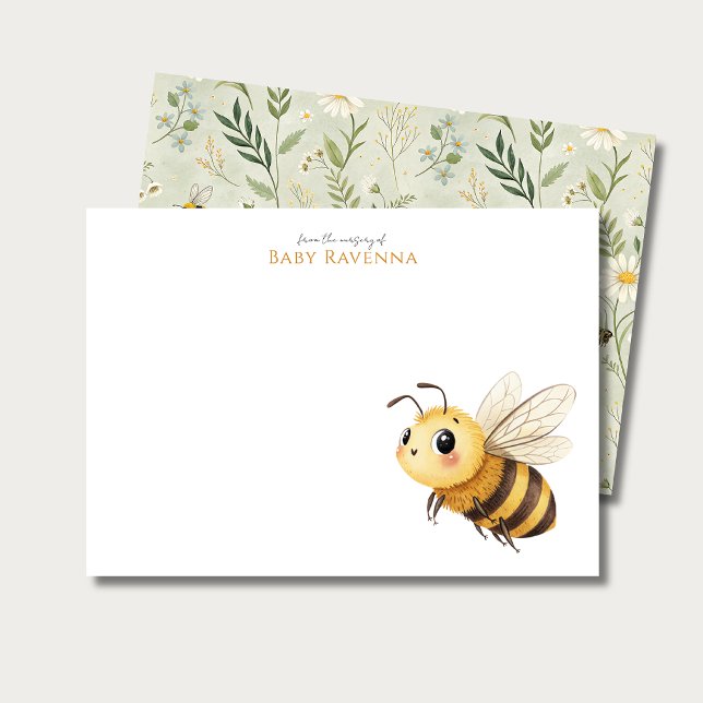 Sage Green Wildflower Bee Custom Name Nursery  Anteckningskort (Skapare uppladdad)