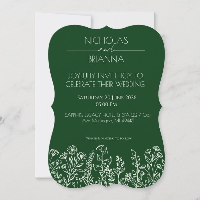 Sage Green Wildflower Bohemian Wedding Inbjudningar (Framsida)