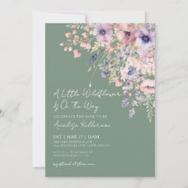 Sage Green Wildflower Floral Baby Shower Inbjudningar