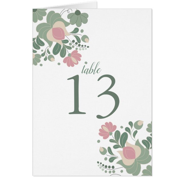 Sage Green Wildflower Folk Wedding Table Card Hälsningskort (Framsidan)