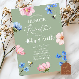 Sage Green Wildflower Gender Reveal Invitation Inbjudningar