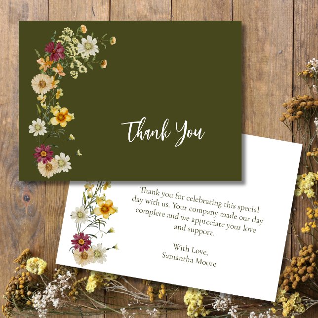 Sage Green Wildflower Rustic Boho  Tack Kort (Skapare uppladdad)