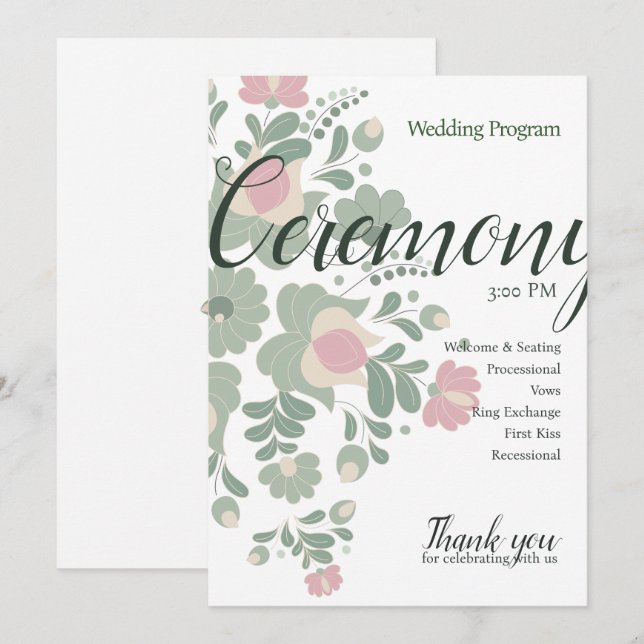 Sage Green Wildflower Wedding Design Flat Program (Fram/baksida)