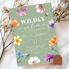 Sage Green Wildflower Wildly in Love Bridal Shower Inbjudningar