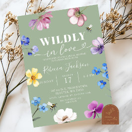 Sage Green Wildflower Wildly in Love Bridal Shower Inbjudningar