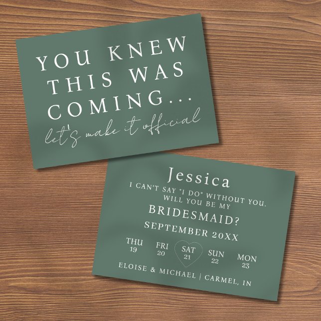 Sage Green Will You Be My Bridesmaid Proposal Card Inbjudningar (Pop the question to your bridal party with this Will You Be My Bridesmaid Proposal Card! )