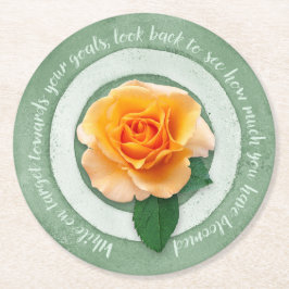 Sage Green with Yellow Rose Inspirational Quote Underlägg Papper Rund