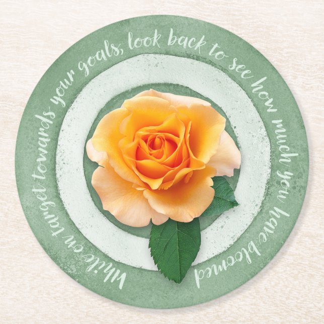 Sage Green with Yellow Rose Inspirational Quote Underlägg Papper Rund (Framsidan)